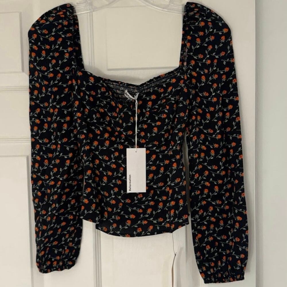 NWT Reformation Reign Top Perla Size 2 Floral Puff Sleeve Square Neck Blouse
